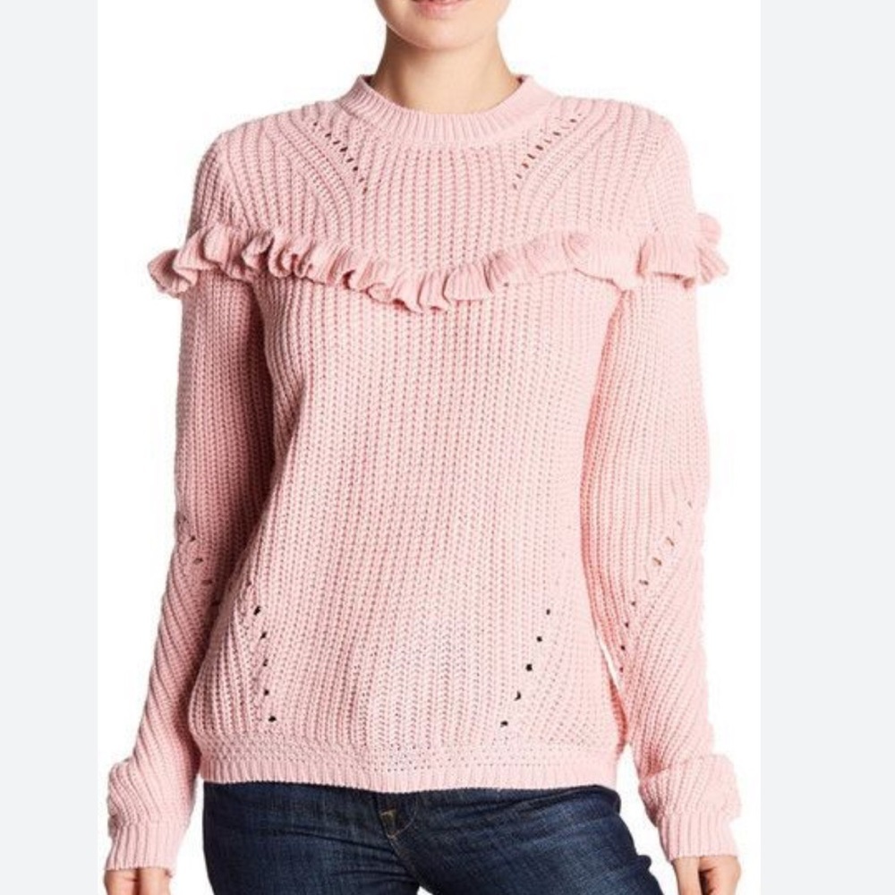 NWT Cotton Emporium ruffle sweater Pink Coral size large